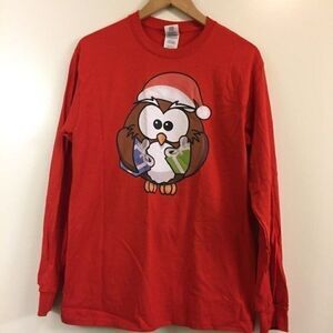 Christmas Owl Long Sleeve Tshirt Size Large